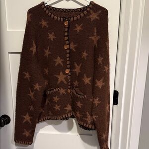 Brown Star Patterned Women's Sweater